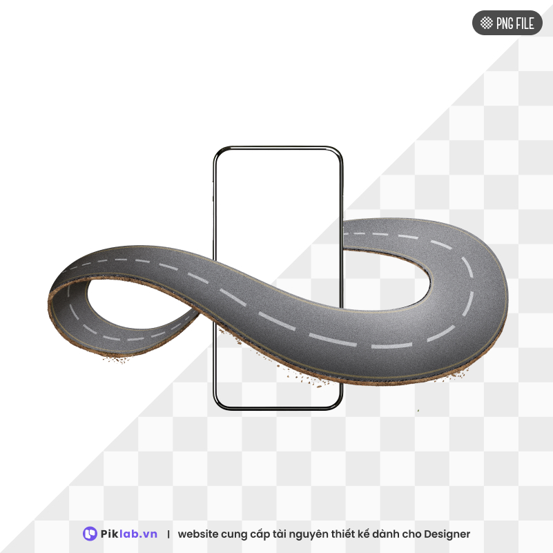 Design resource roadways winds around the mobile phone isolated on transparent background PNG con đường